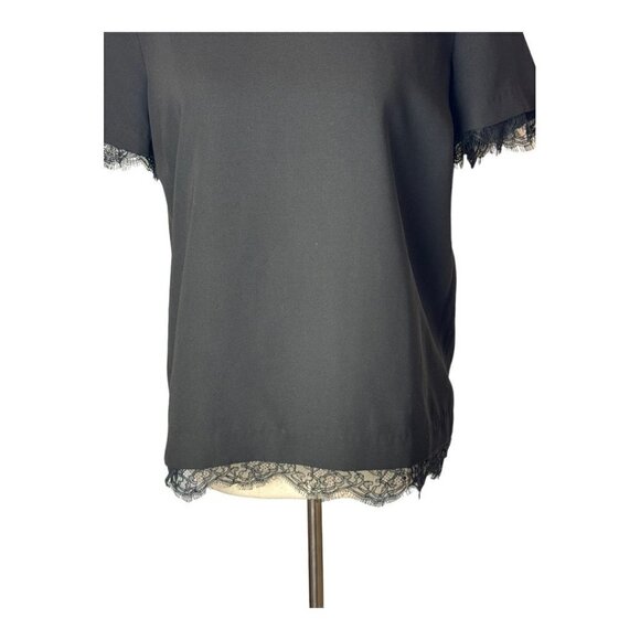 Sandro‎ Black Crew Neck Short Sleeve Lace Trim Exposed Zipper Blouse Size 0 - Picture 7 of 12